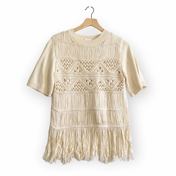 NWT Jonathan Simkhai  Delphine Macrame Knit Sweater, Ivory, Size S - Picture 2 of 16
